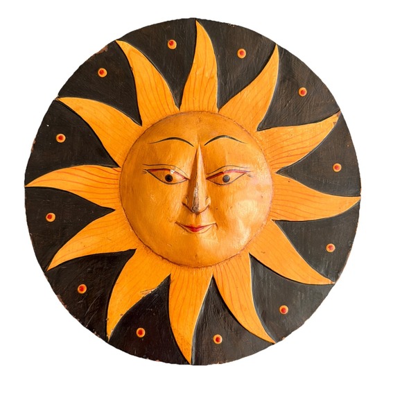 The Unbranded Brand Other - Crescent Celestial Moon Sun Stars Round VINTAGE Wood Decor 11" Y2K 90/s